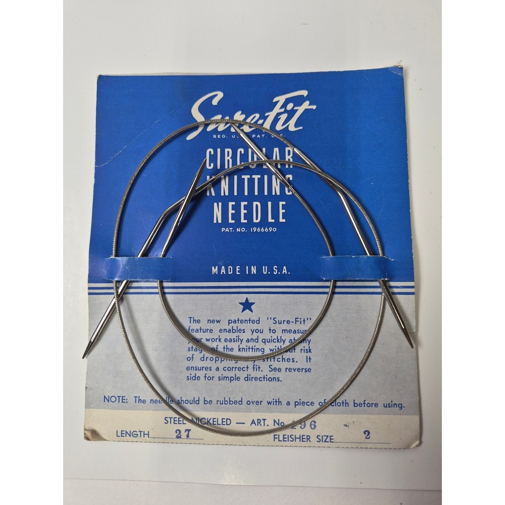 Vintage‎ Sure-Fit Circular Knitting Needle Steel Nickeled Art 496 Size 2 27 Inch